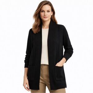 Kinross 100% Cashmere Open Front Cardigan Black Medium Minimalist Pockets
